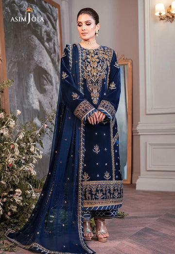 Asim Jofa – Premium Velvet Embroidered 3Pc Ensemble with Net Dupatta (Unstitched)
