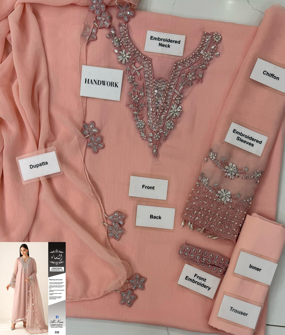 Baroque PR-1153 – Luxury Chiffon Formal Embroidered Suit - (Unstitched)