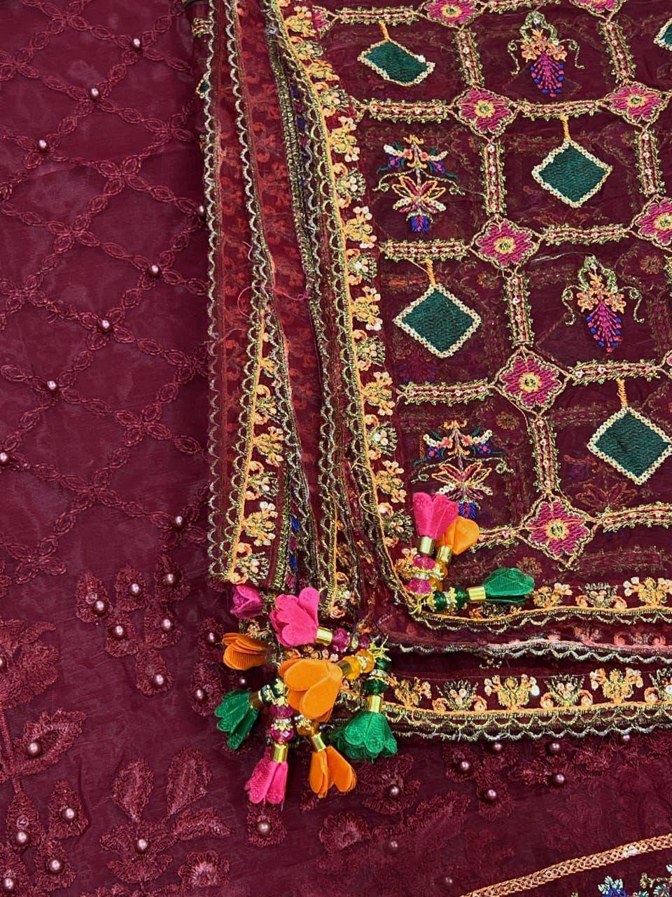 Baroque – Luxury Organza Thread & Zari Embroidered 3Pc Suit (Unstitched)