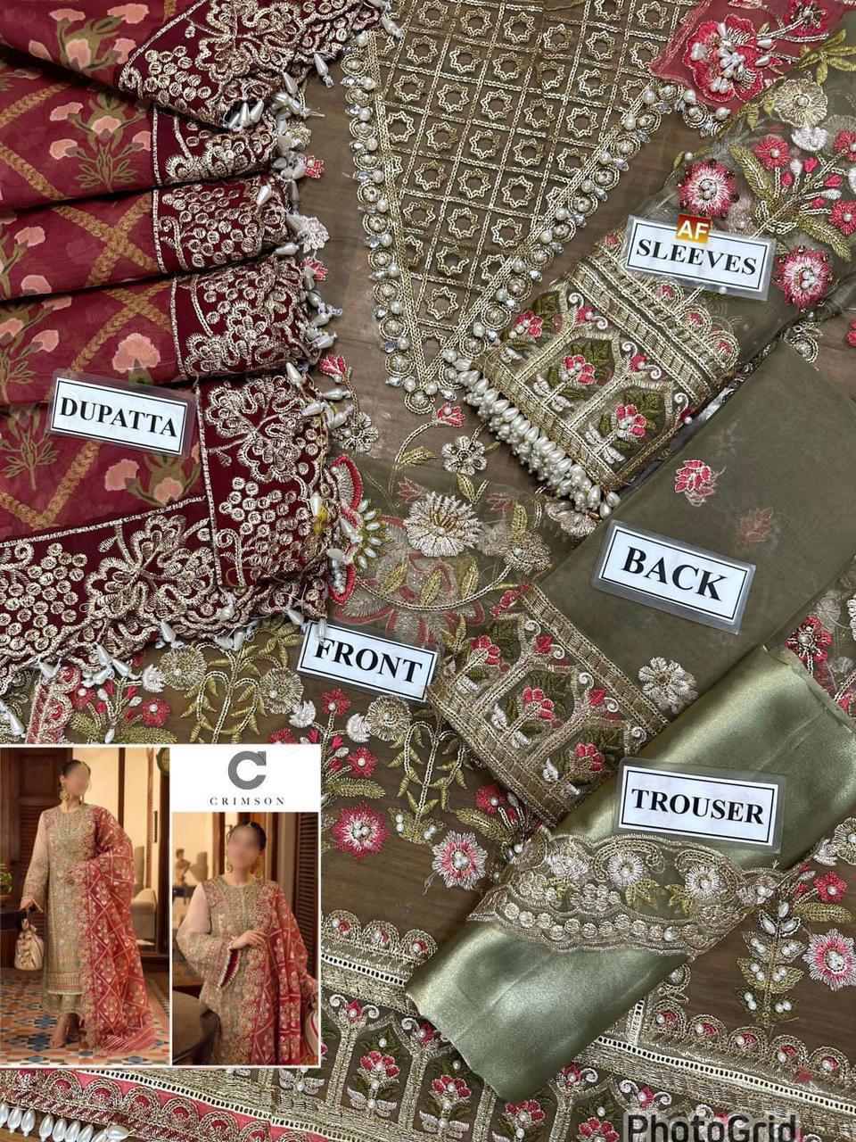 Crimson Organza Luxury Embroidered Dress with Handcrafted Dupatta Set - (Unstitched)