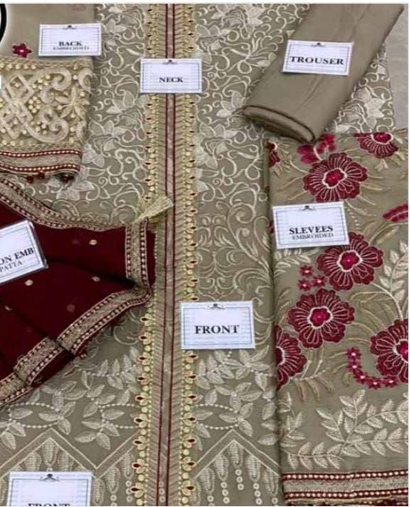 FLOSSIE Wedding Edition Premium Embroidered Chiffon Suit -(Unstitched)