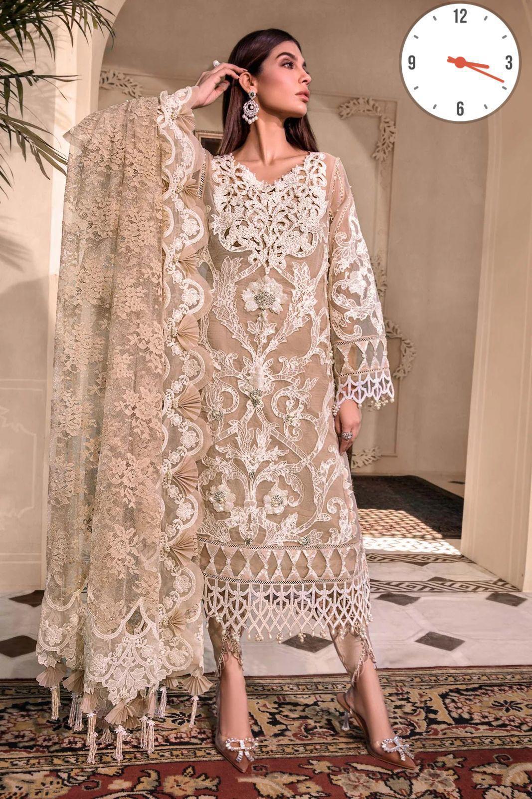 Maria B – Heritage Edition Organza Embroidered Luxury 3Pc Dress with 3D Flowers & Dupatta (Unstitched)