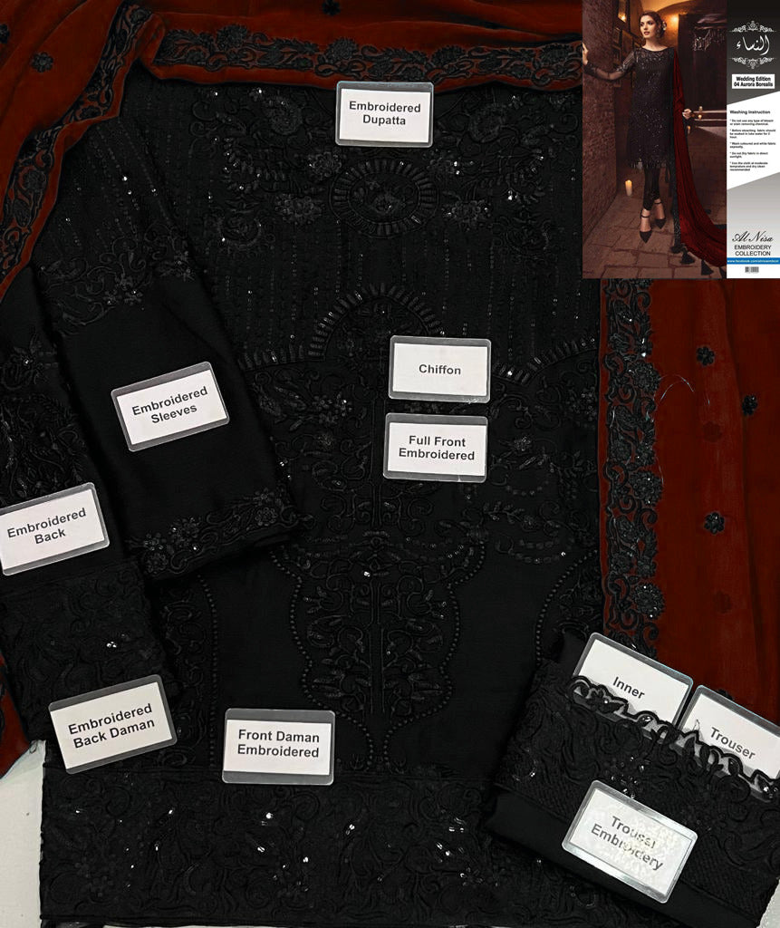 Serene Premium – D04 Aurora Borealis Chiffon Embroidered Suit (Unstitched)